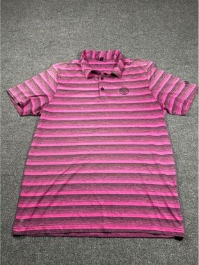 Adidas The Golf Club Pink and Gray Striped Polo Shirt